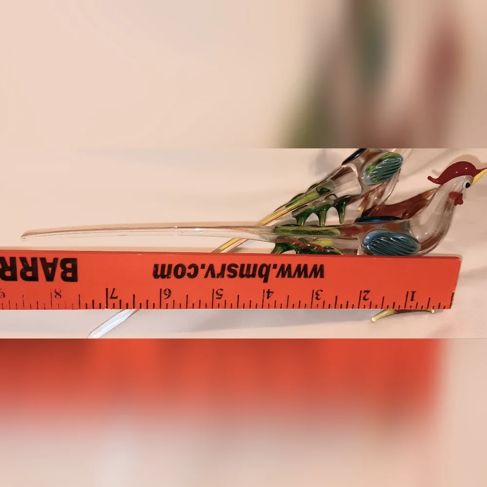 Set Of 2 Handblown Glass Bird Chicken Figure Multi Color Rooster Exotic Bird
